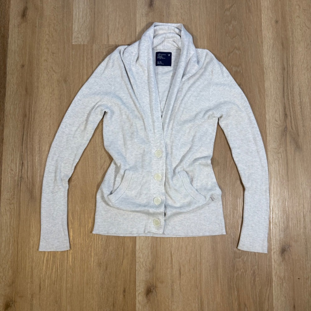 American Eagle Shawl Collar Waffle Knit Cardigan Gray Bella Swan Twilight XL